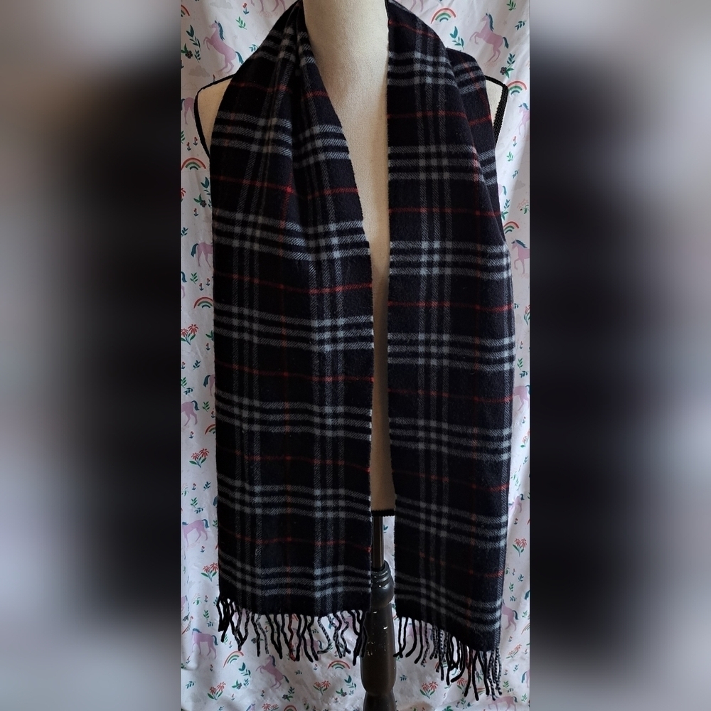 EUC Vintage Burberry Black & Red Nova Wool Unisex Prep Casual Winter Snow Scarf - Picture 2 of 7